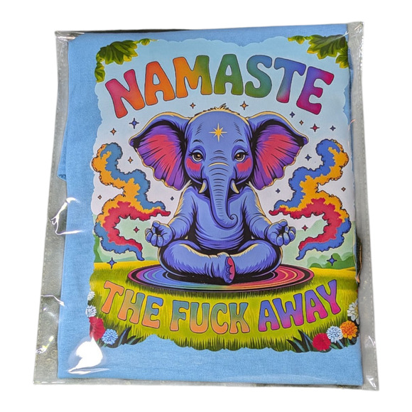 Funny Humor Namaste the Away Light Blue-Graphic T Shirt Size Large NWOT - Picture 5 of 6